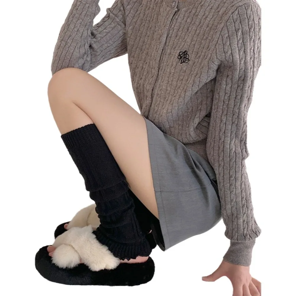Cute Lolita Fashion Leg Warmers Lace Knitted Foot Cover Stacked Socks Ballet Style Acrylic Long Socks Stockings JK Sock Covers