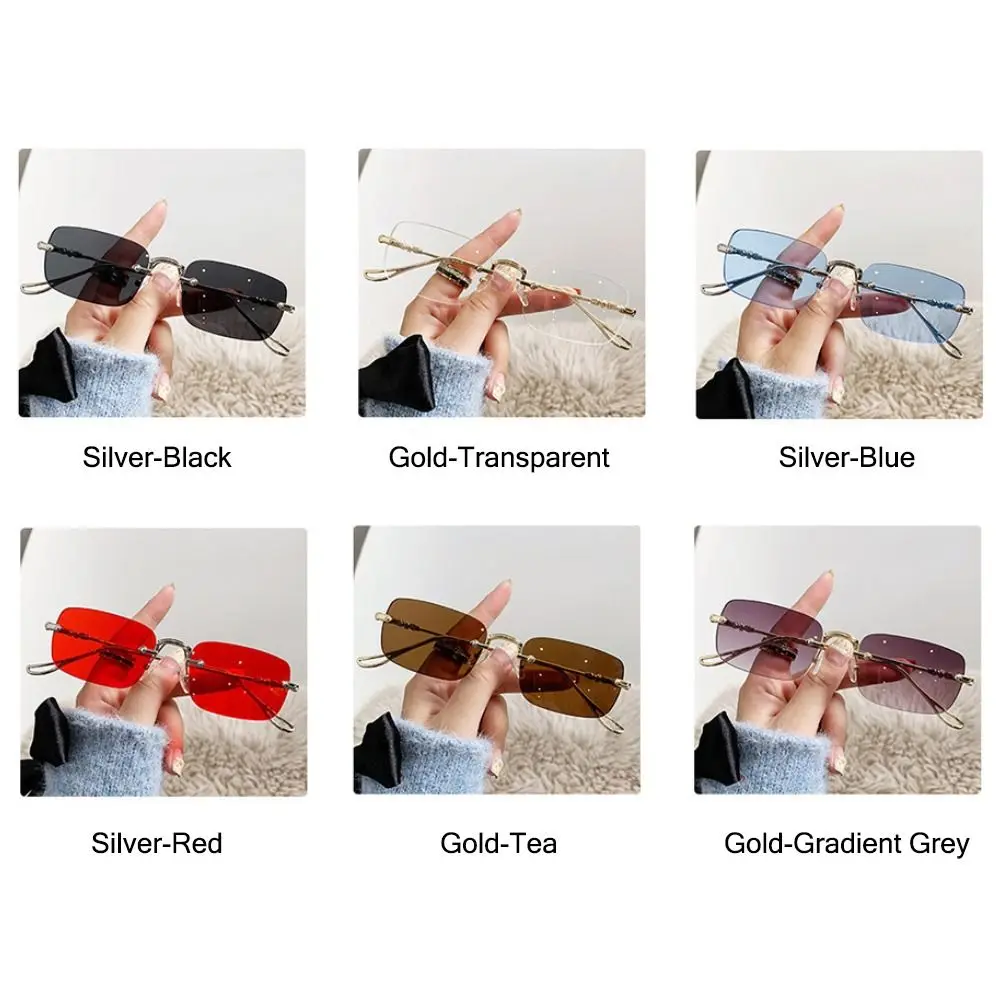 1Pcs Retro Vintage Shades Metal Rimless Rectangle Sunglasses Retro UV400 Rimless Eyewear Ocean Lenses Sun Glasses for Women Men