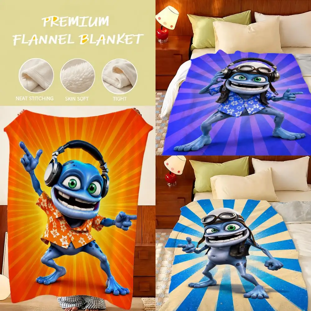 Anime Crazy Frog Throw Plush Flannel Throw Blanket, Sofa Bed Travel Picnic Home Textile Decor