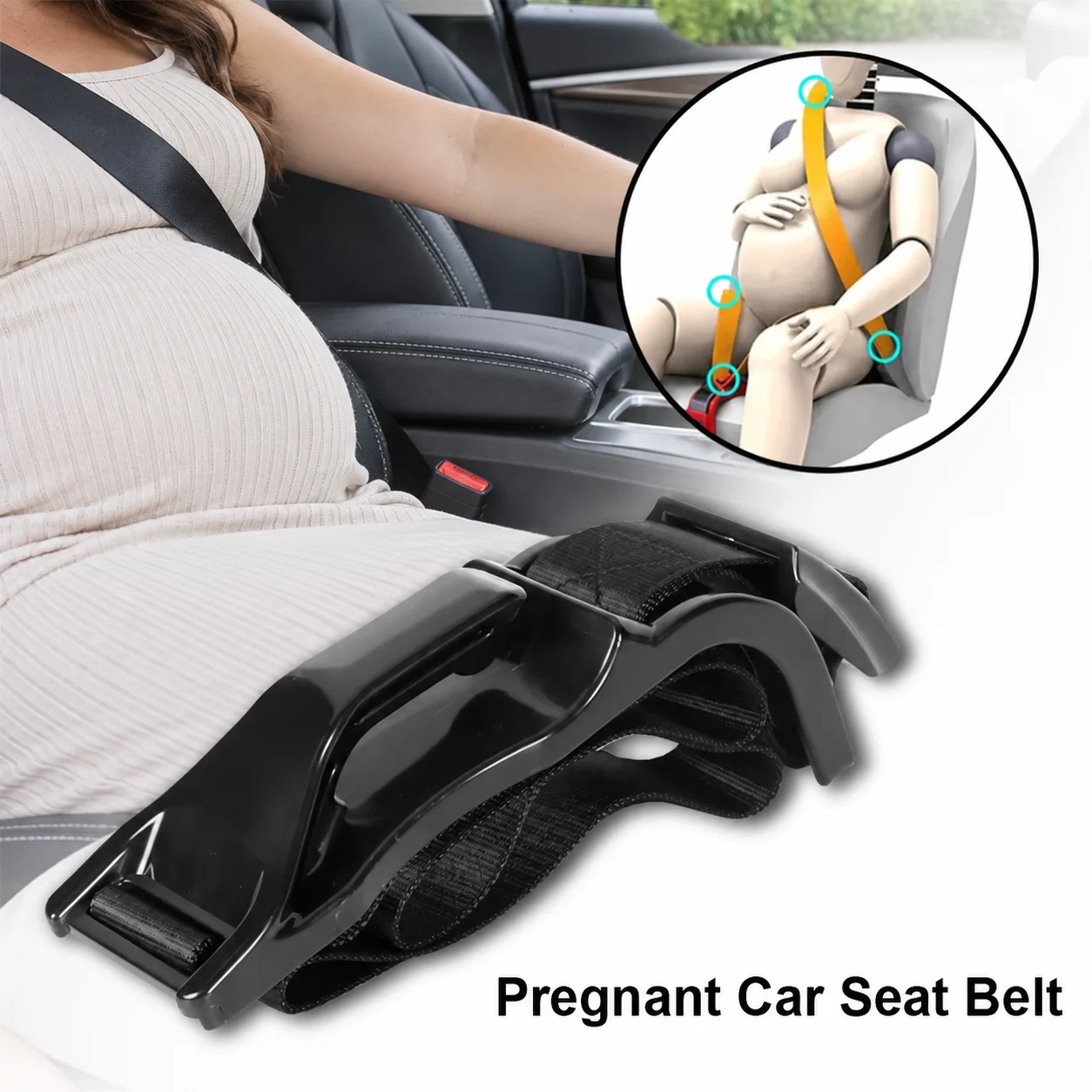 Maternity Car Travel Comfort Accessory, Black ABS Seat Belt Strap Positioner with Adjustable Installation Design