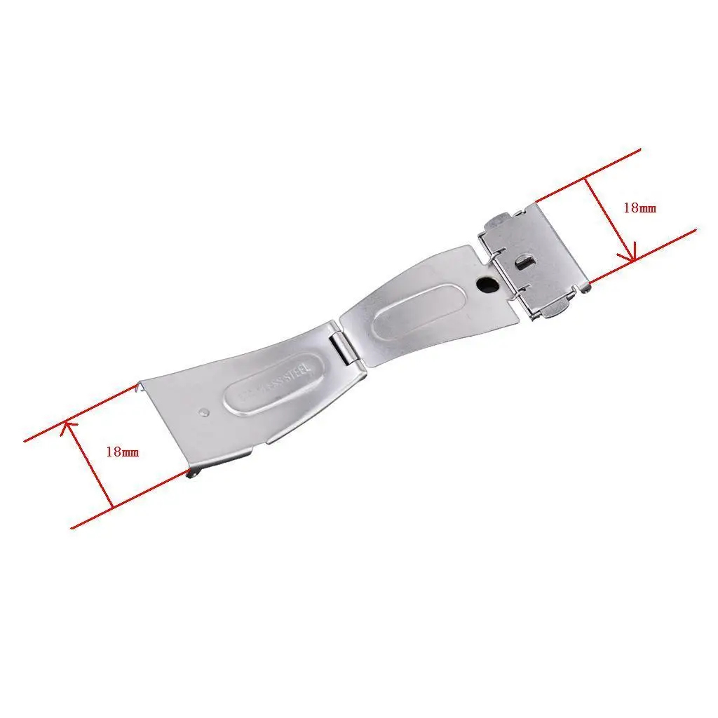 Silver Stainless Steel Deployment Clasp 18mm Double Lock Buckle for 18mm Watch Straps