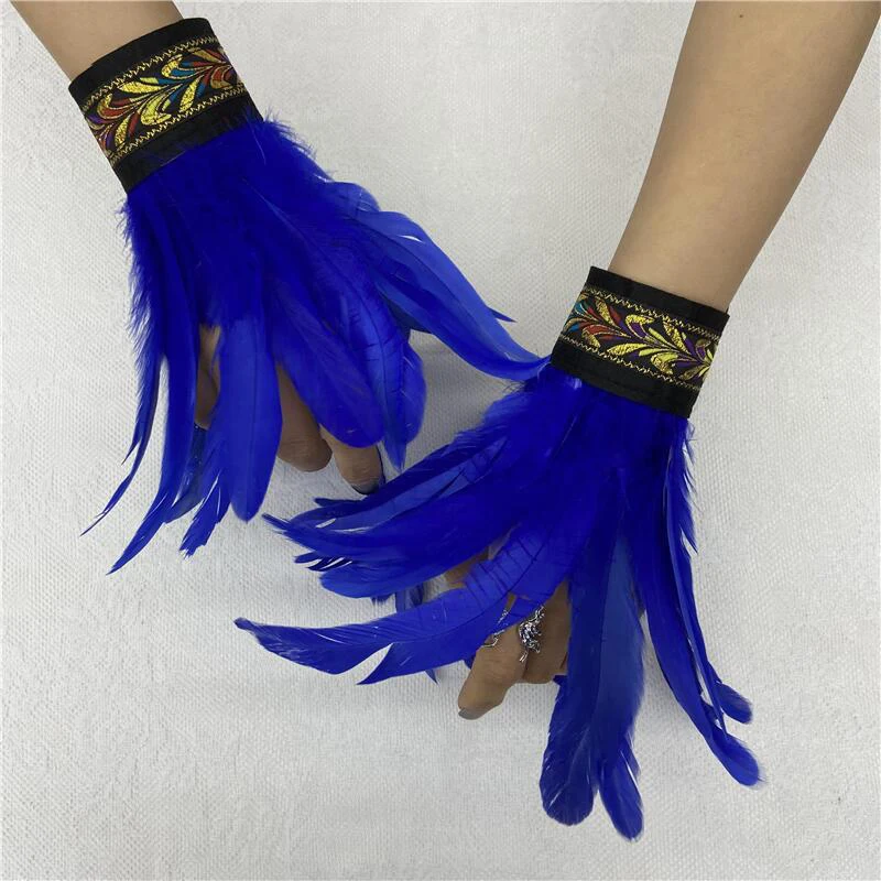 2pc Natural Feather Cuffs Gloves Gothic Cosplay Costume Accessories Bracelets Carnival Stage Accessories