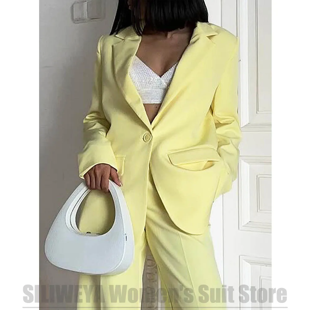 레몬 옐로우 여성 정장 패션 노치 라펠 싱글 버튼 스타일리시 캐주얼 오피스룩 고품질 맞춤 정장
