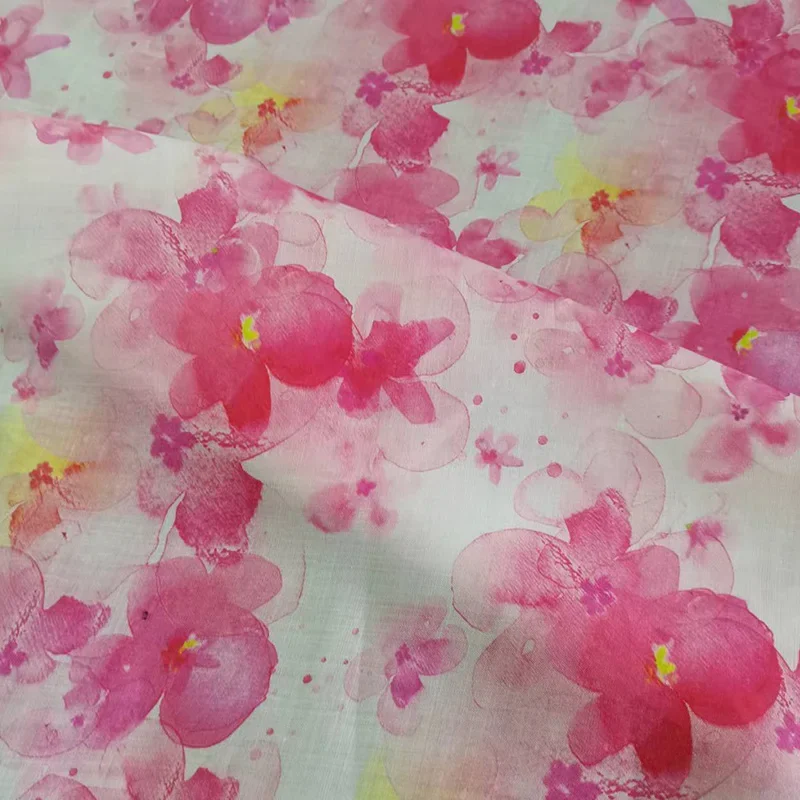 

Tender Pink natural pure ramie linen printed robe fabric fabric summer thin Chinese fabric diy hand-sewn DIY2024 50cm