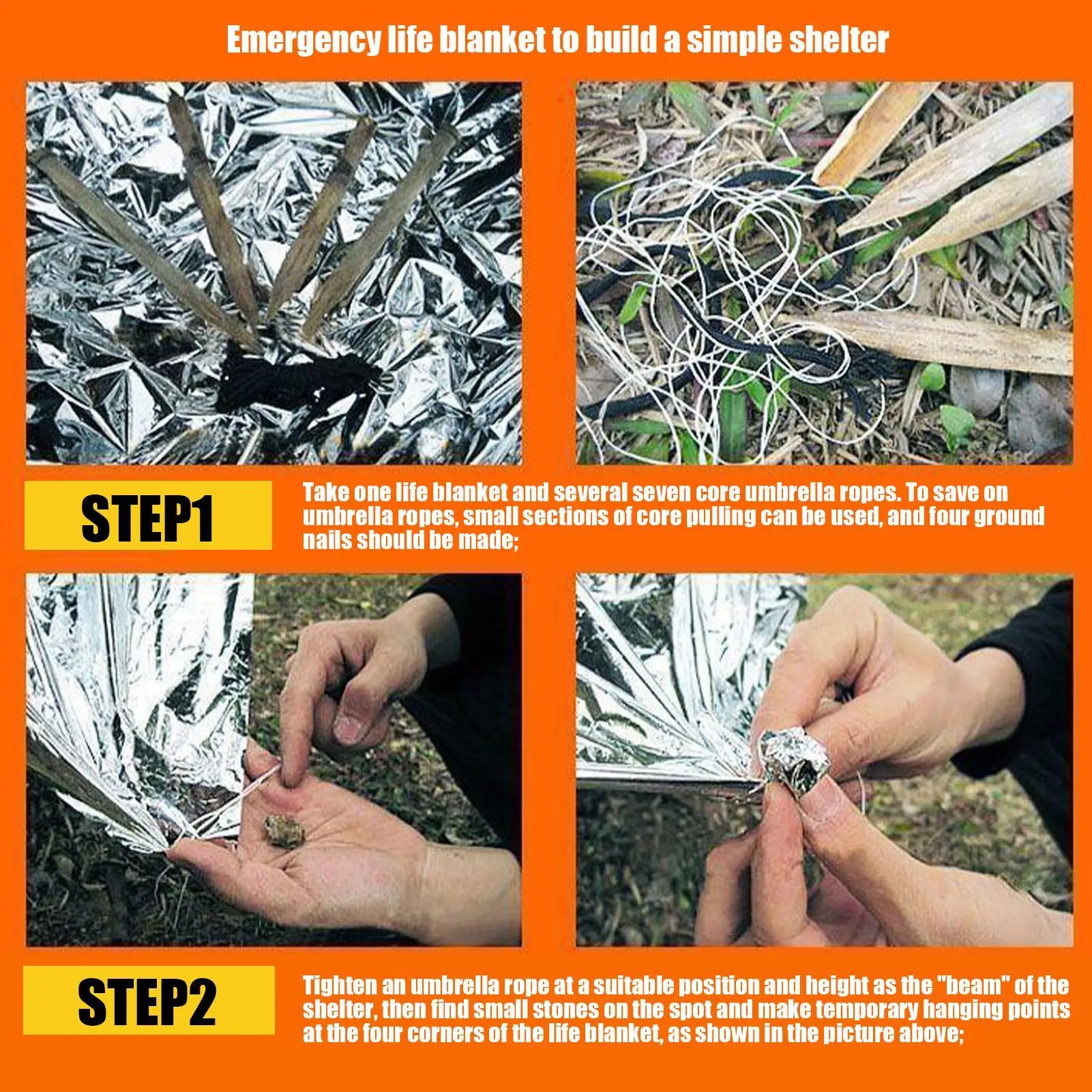 160x210cm Emergency Thermal Blanket Portable Survival Gear for Camping Hiking First Aid Outdoor Lightweight Waterproof Windproof