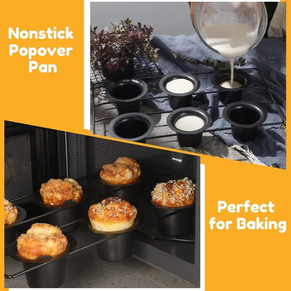 6 Cups Nonstick Popover Pan Muffin Cupcake Pan Pudding Bakeware for Oven Baking Muffins Quiches Pudding Cakes Kitchen Tools