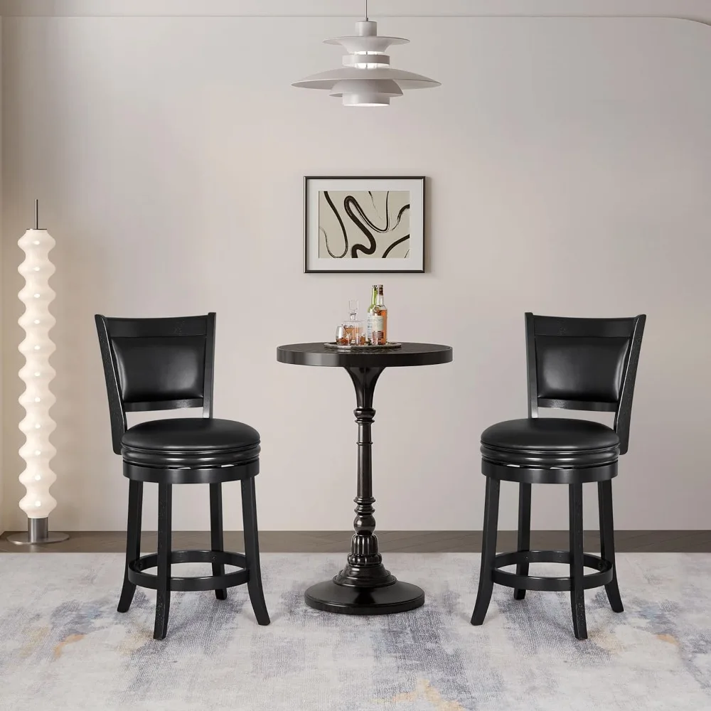 Swivel Counter Altura Barstool, assento preto, conjunto de 1, 24"