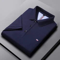 Embroidered Men's Pure Cotton Popsicle Cotton Polo Shirt 2024 Summer Short Sleeved New Business Casual Breathable Polo Shirt For