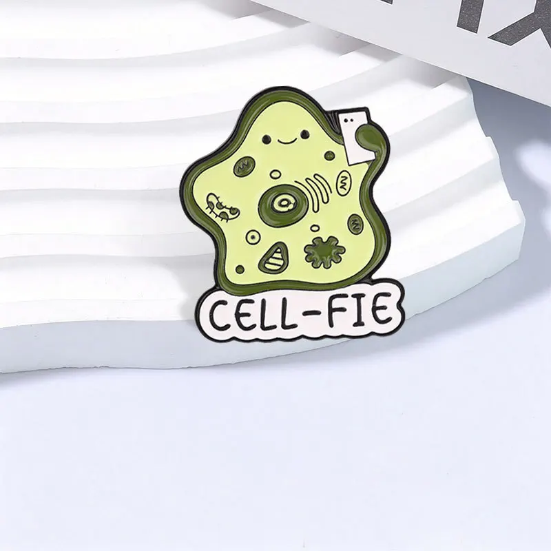 CELL-FIE Biology Cell Enamel Pins Cartoon Science Pun Brooches Lapel Badge Fun Selfie-Taking Jewelry Accessory Gifts For Friends