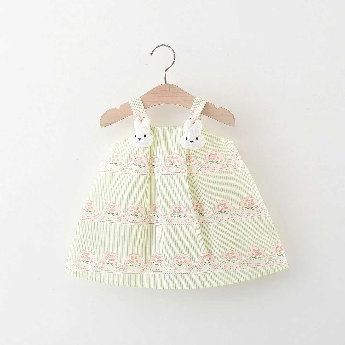 Summer New Girl Baby Dress Sweet Little Rabbit Strap Dotted Korean Cotton Dress Suitable for 0-3 Year Old Babies