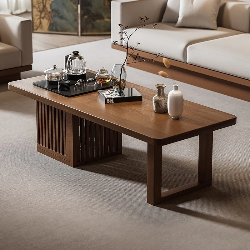New Chinese living room solid wood coffee table sofa creative tea table with tea tray light luxury coffee table