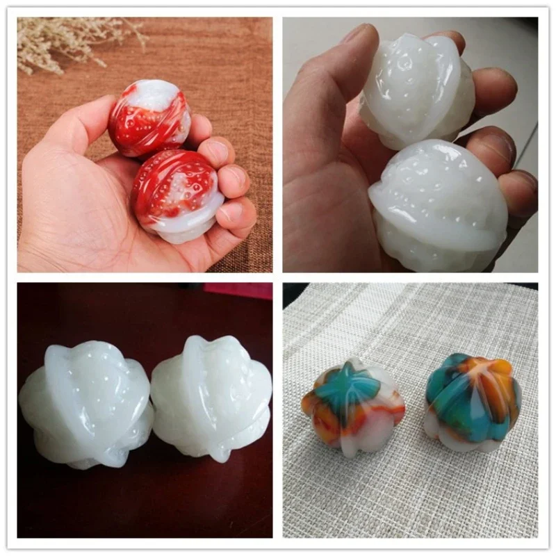 Outer Mongolia material Xinjiang Hetian jade white  walnut hand handle piece  walnut fitness ball white  hand play piece