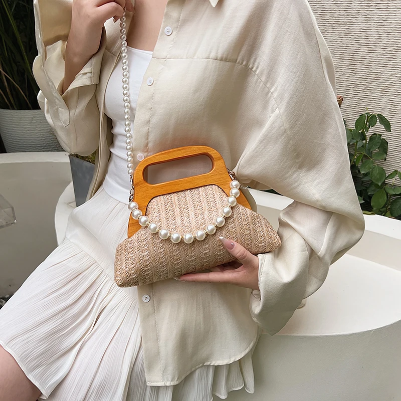 LEFTSIDE Stripe Small Straw Crossbody Bags for Women 2024 Fashion Summer Shoulder Bags Lady Travel Handbags Weave Beach Bag