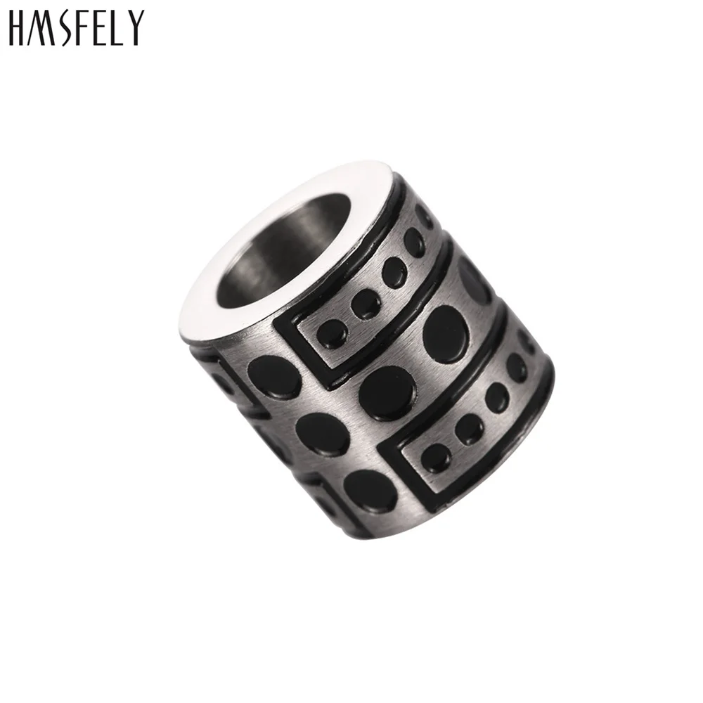 HMSFELY Stainless Steel 6mm 8mm Hole round dot Beads Accessories For Men Leather Bracelet Making Findings Tube Blue Bead