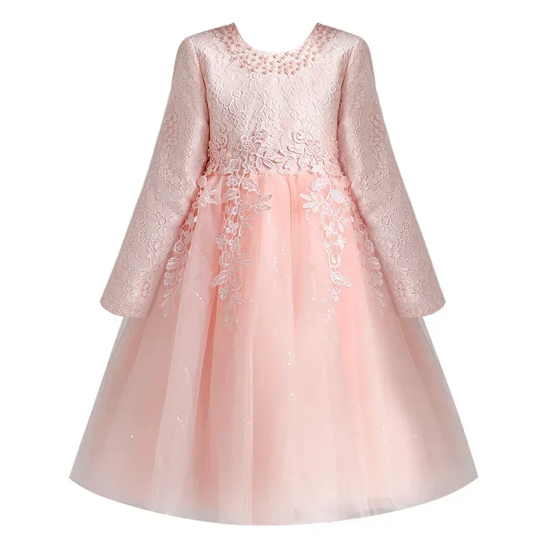 Vestito da ragazza 2023 autunno nuovo abbigliamento per bambini vestito da principessa in rete vestito per bambini fiore vestito da spettacolo per pianoforte per bambini Autu