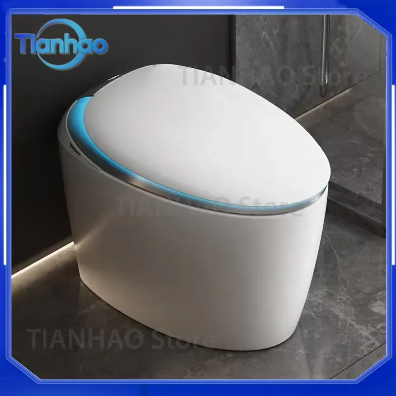 Modern Design Smart Toilet One-Piece Egg Shape Electric Bidet Seat with Voice Command Remote Control and Breathing Light for