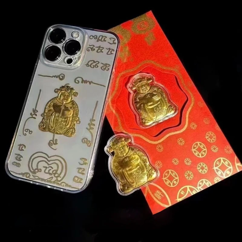 Gold Foil Lucky Wealth Mobile Phone Decoration Stickers The God Of Wealth DIY Decoration Self-adhesive Patch New Year Sticker