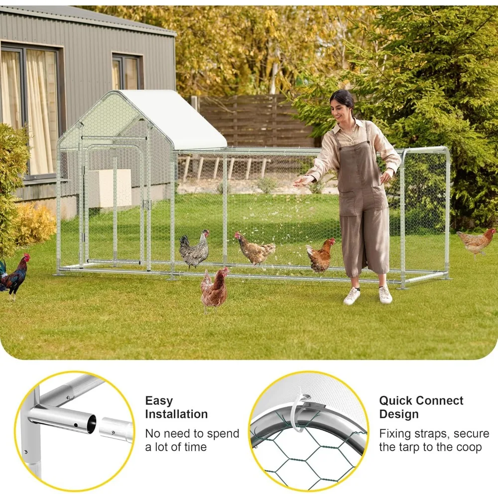 حظيرة دجاج معدنية خارجية مع تشغيل لـ 15-20 دجاجة، 118 لتر × 39.4 عرض × 59 ساعة، تصميم مشي للبط والدجاج والدواجن