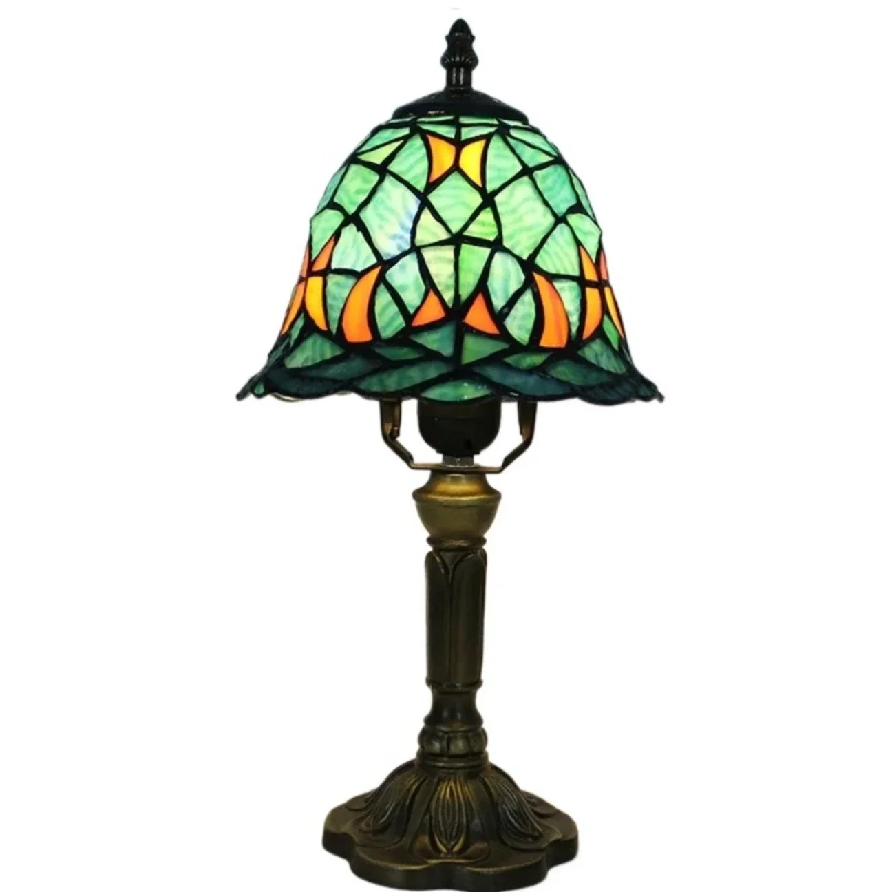 8inch Modern Base Design Electric Power Supply LED Table Lamp Green Colored Glass Tiffany Lampshade Bedroom Study Reading Light