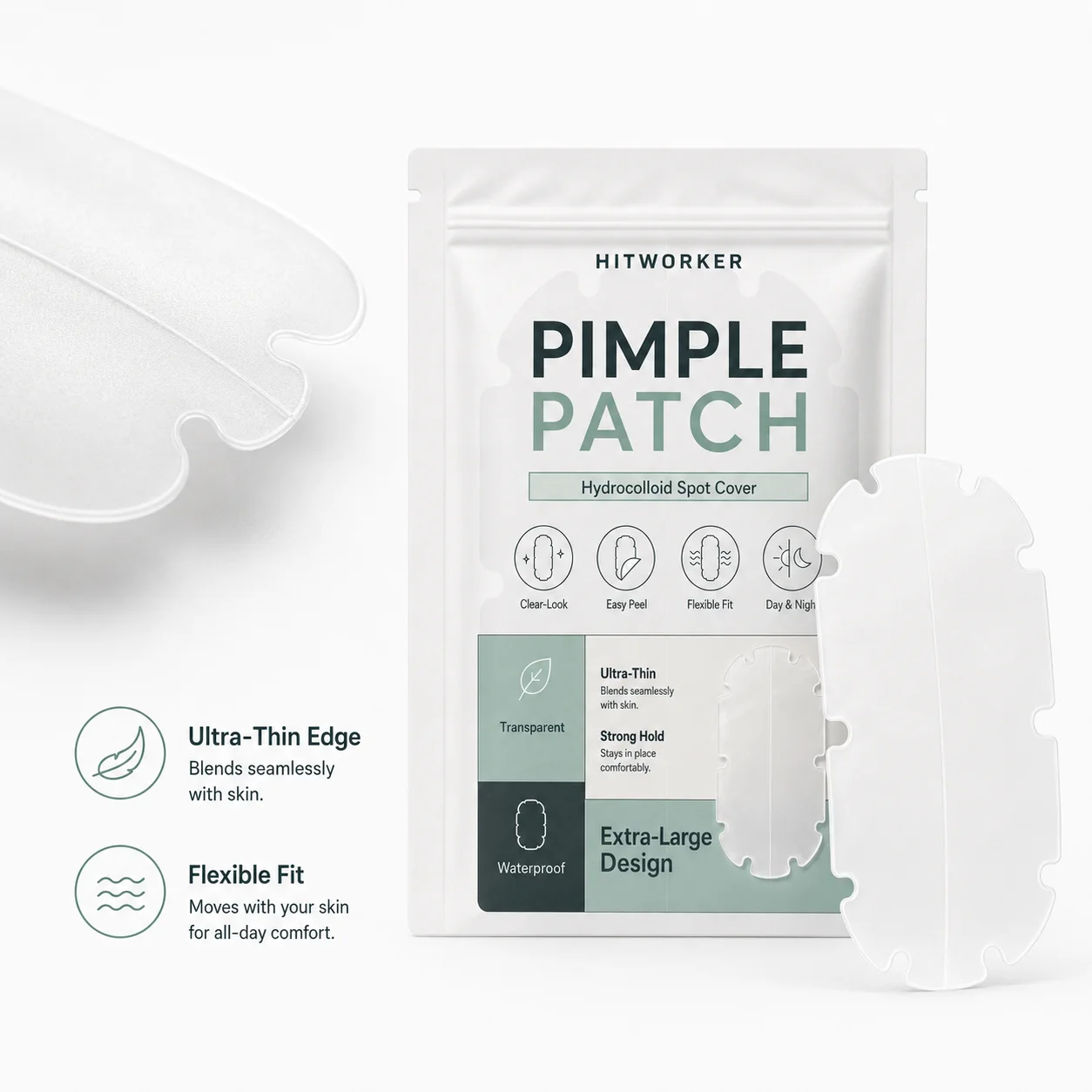 5PCS Extra Large Pimple Cover Patches, Clear-Look Hydrocolloid Beauty Patches For Day And Night Use, Easy Peel Spot Cover