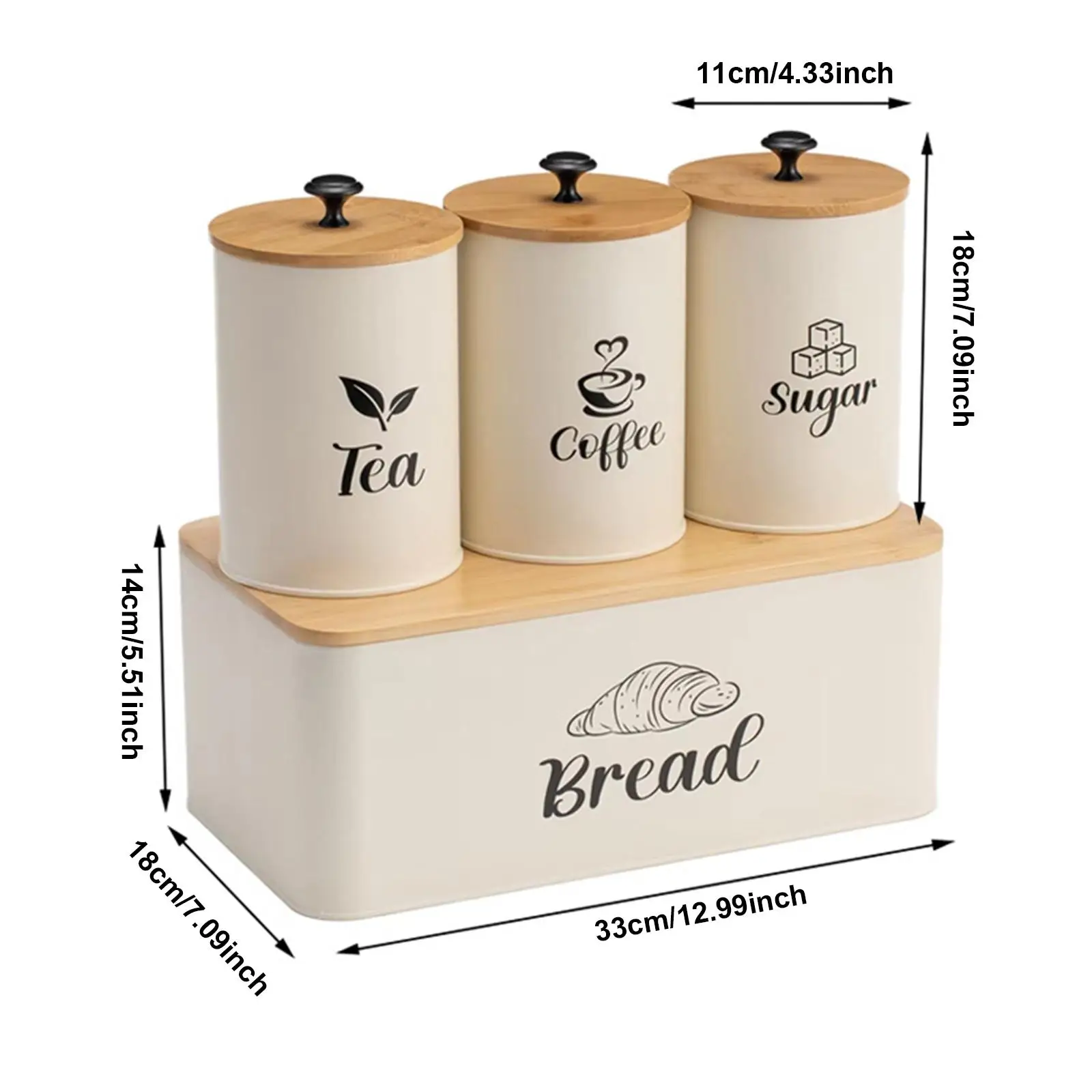 Kitchen Canisters Set Kitchen Food Storage Container Rustic Breadbox Coffee Tea Sugar Storage for Coffee Shop, Home, Cookies