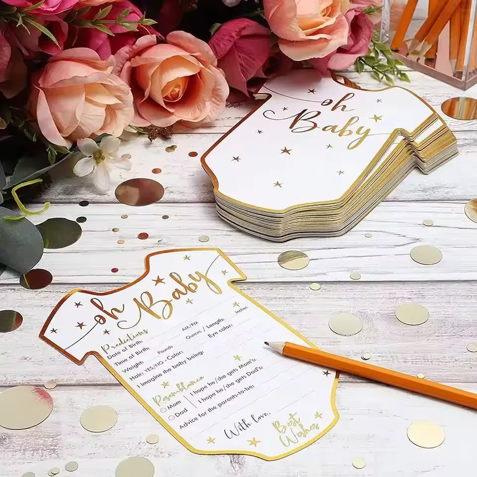 25pcs Double Sided Printing Gold Foil Baby Shower Predictions and Advice Crads Gender Reveal Games Card for Guests