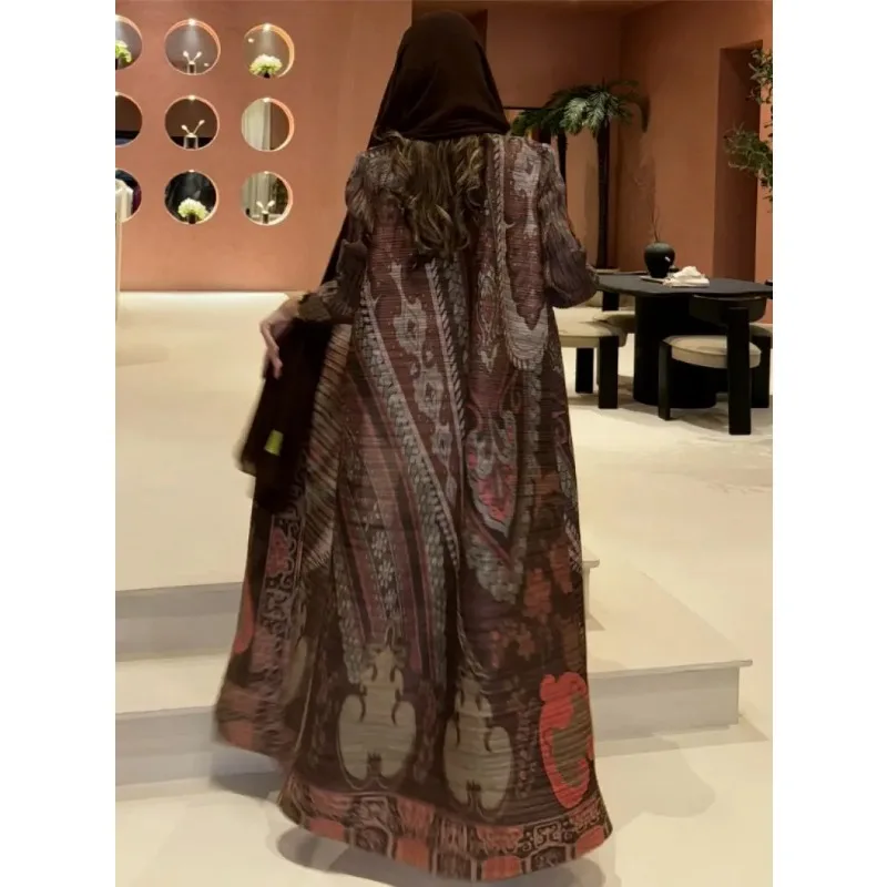KAF Women Large Size Trench Lapel Long-sleeved Cardigan Retro Printing Original Design Female Luxury Robe Spring Fall Models