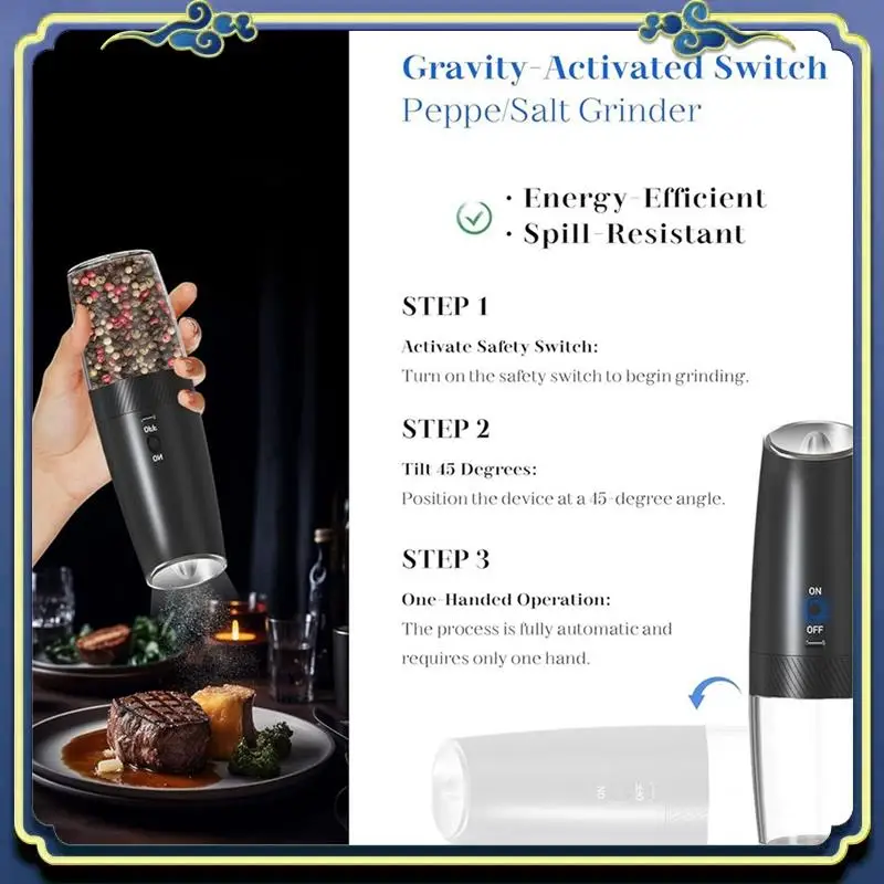 Latest Rechargeable Salt And Pepper Grinder Set Electric Gravitys Electric Salt&Pepper Grinder Adjustable Coarseness LED Light