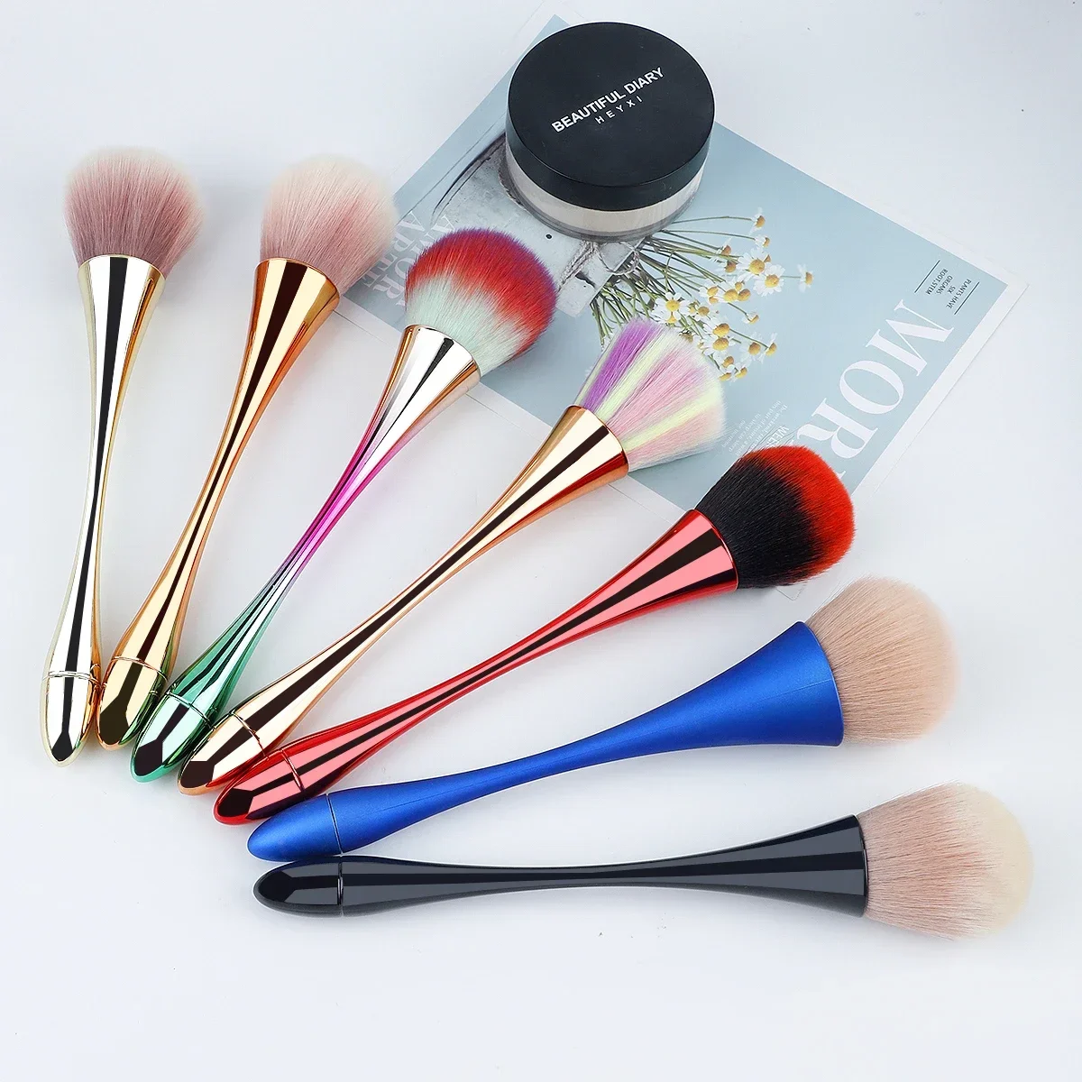 1Pc Soft Slender-Waist Nail Dust Brush, Nail Art Powder Cleaner Remover, Colorful Manicure Pen Makeup Tools
