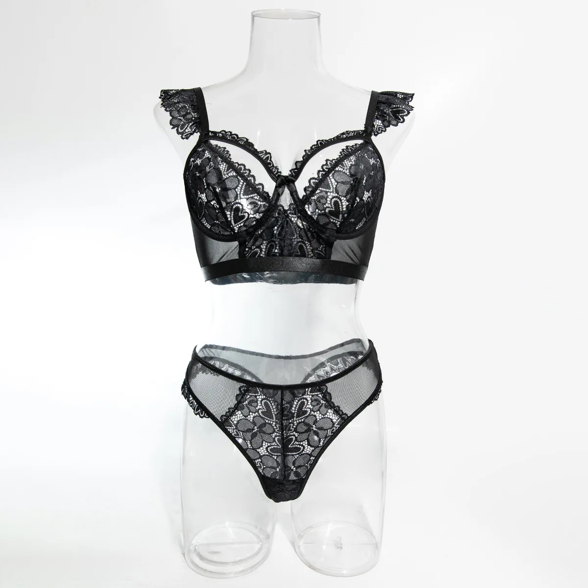 Set esotico da donna in pizzo sexy Set reggiseno lingerie scavata Micro bikini trasparente intimo Set reggiseno e slip per abbigliamento esotico