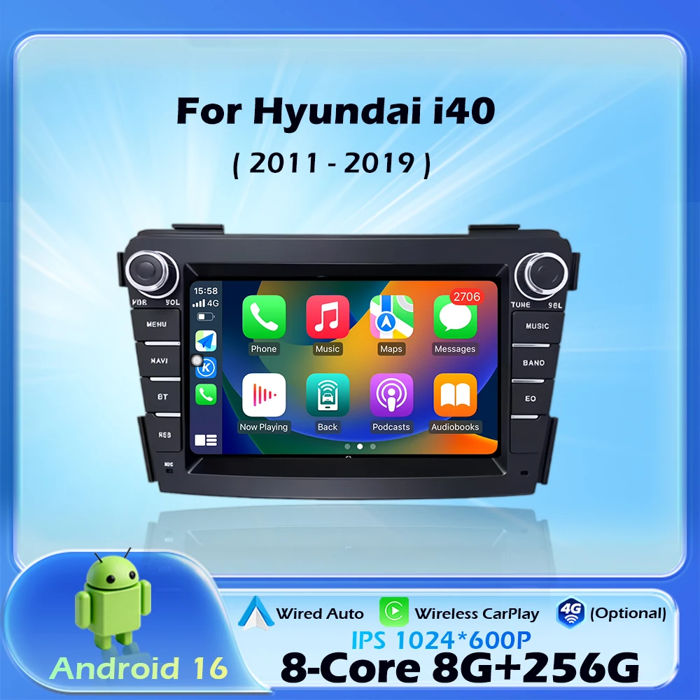 Car Intelligent System for Hyundai i40 2011-2019 Android 16 Navigation GPS Wireless CarPlay Car Multimedia Screen Head Unit Wifi