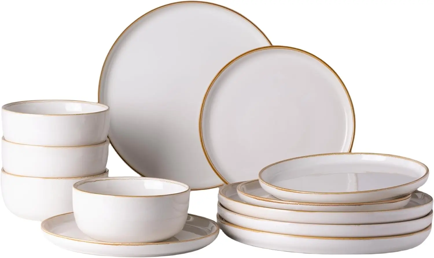 

Ceramic Dinnerware Set for 4, 12-Piece Stoneware Plates and Bowls, Scratch-Resistant Dishwasher & Microwave Safe White Glaze