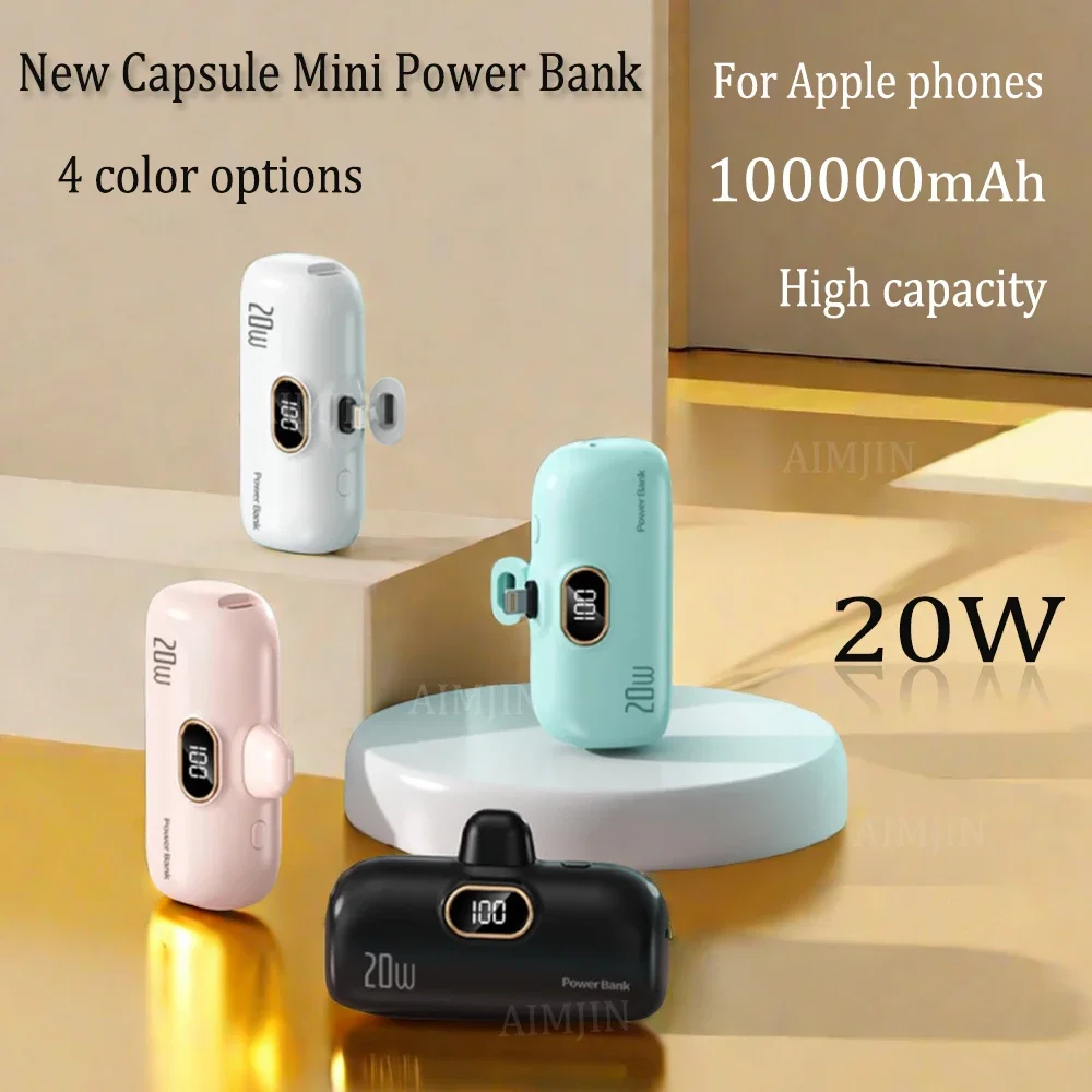 

20W Lightning New Capsule Power Bank Mini Pocket Portable 100000mAh Fast Charging Mobile Power Supply