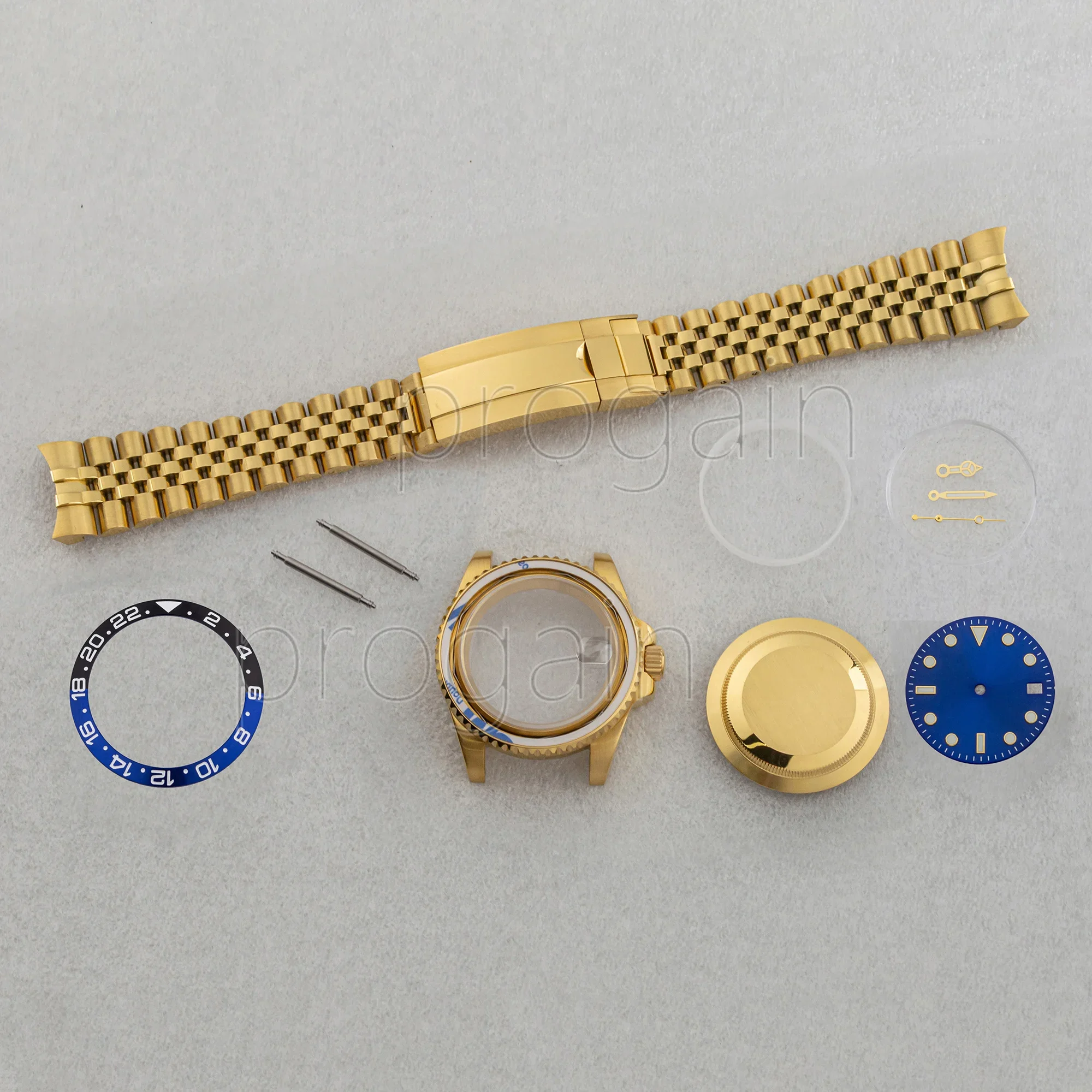 golden Stainless Steel case/Strap Sapphire Glass transparent back SUB GMT Ceramic Bezel for Mechanical NH34 NH36 Movement