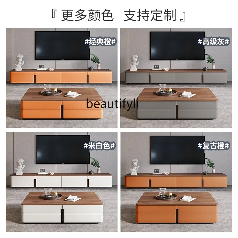 M182  High-end TV cabinet coffee table combination modern living room saddle leather TV cabinet solid wood