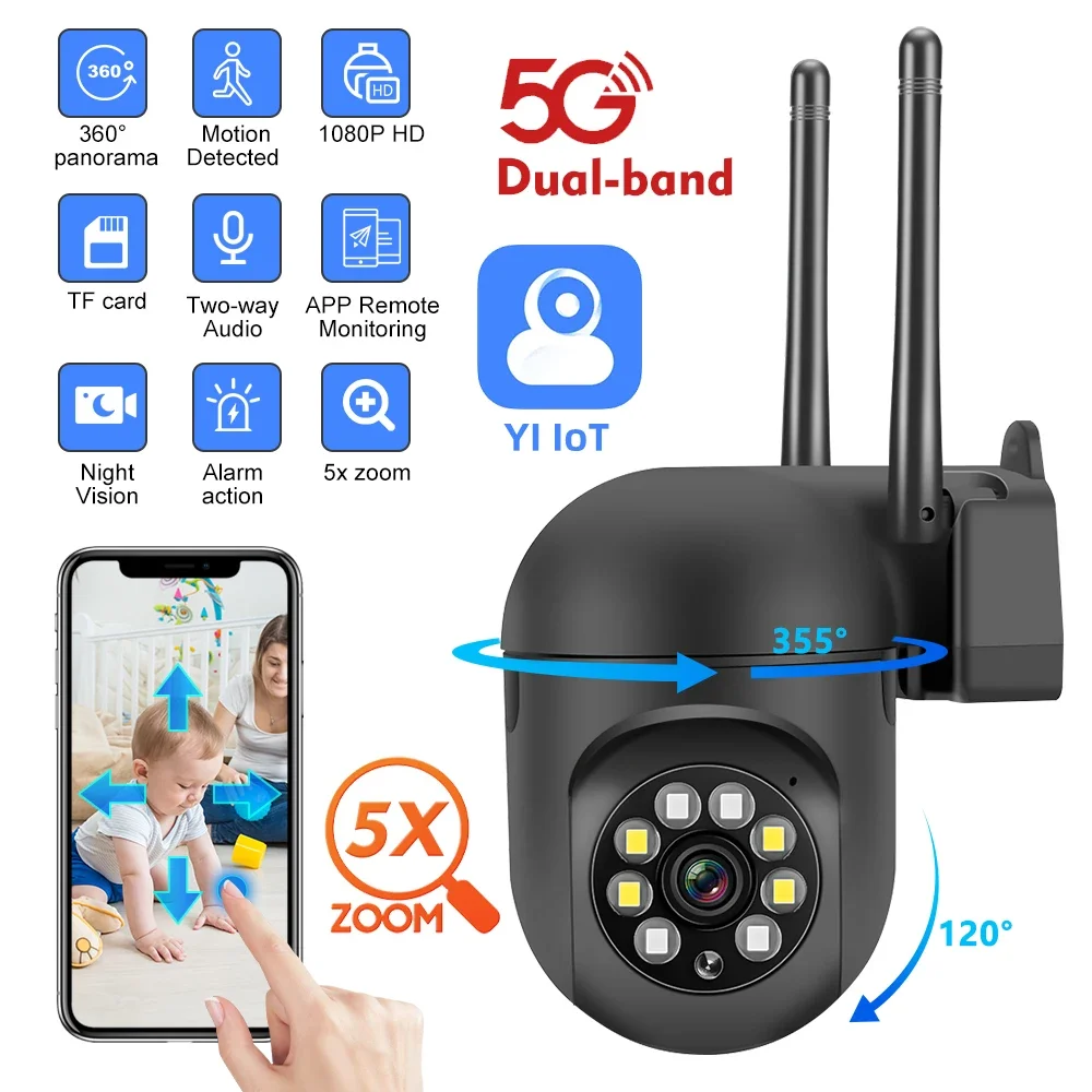 

Wireless Security Camera System Outdoor 5G Wifi Night Vision Cam 1080P 5Xzoom APP Remote Monitoring Motion Detected Cam