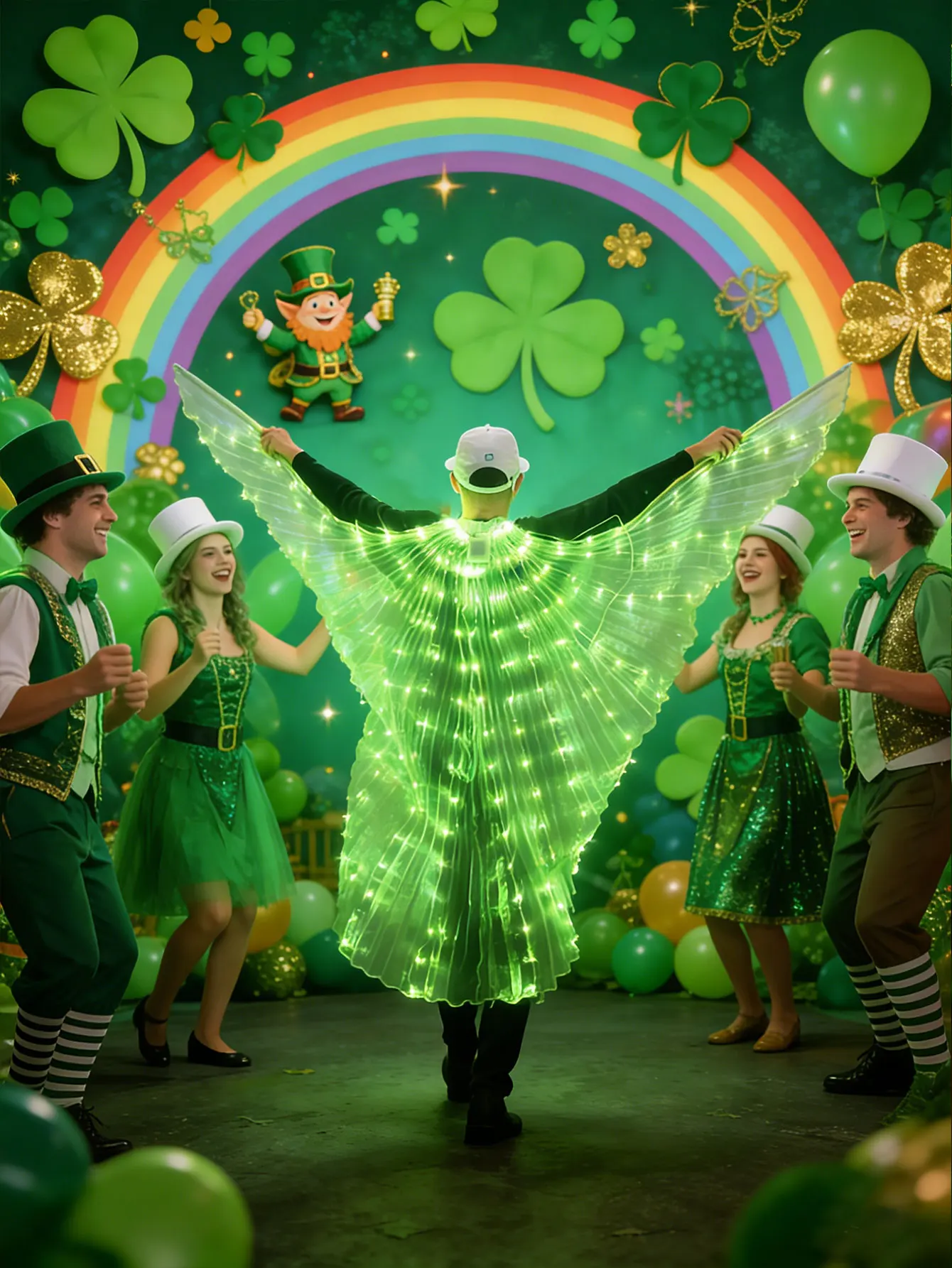 Groene LED-feestdecoratie rekwisieten, decoratieve vleugels van St. Patrick's Day, danscape (verkocht zonder batterijen)