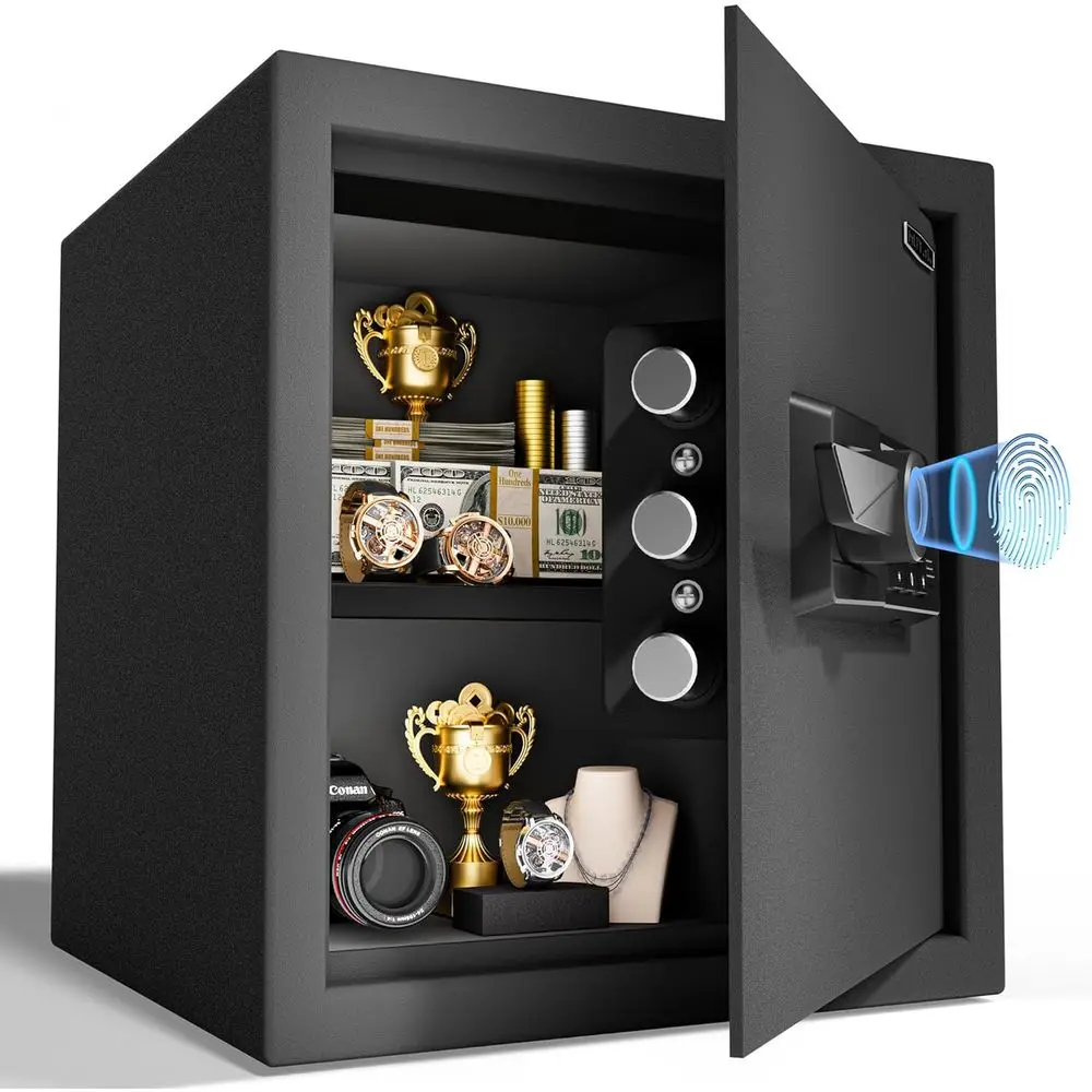 Biometric Safe Box with Fingerprint Access, Digital Keypad, Type-C Port, Dual Alarm System for Home, Office, and Hotel Use (Blac