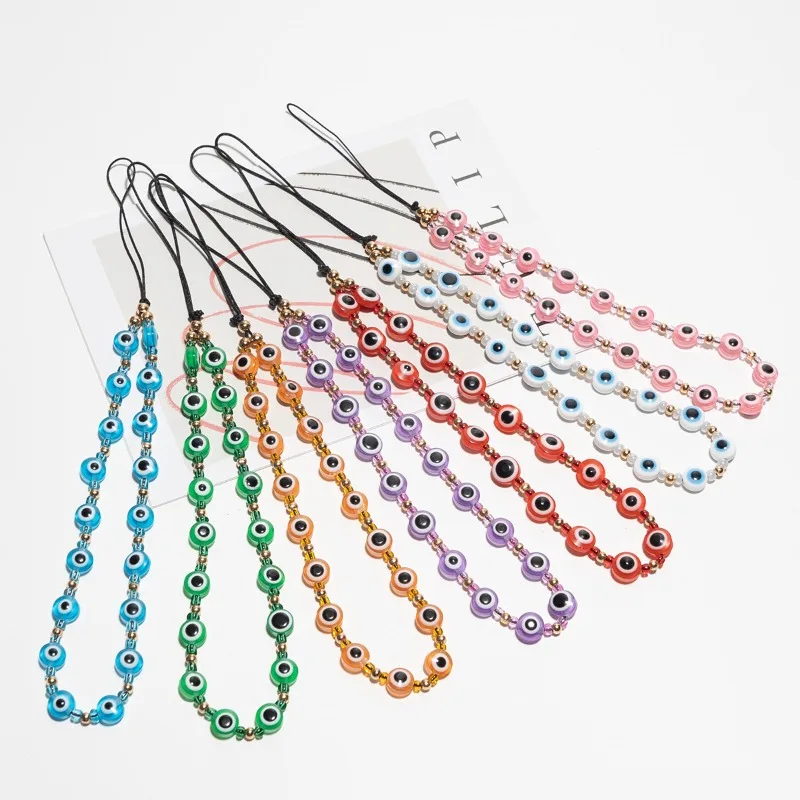 Fashion Evil Eye Phone Chain Resin Beads Mobile Phone Strap Colorful Mobile Phone Charm Accessories Jewelry for Women Girls