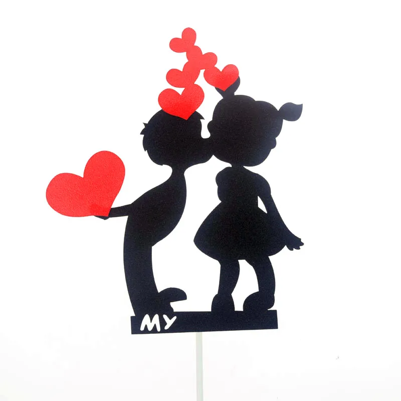 케이크 토퍼 레드 하트 플래그, DIY 생일 웨딩 발렌타인 데이 기념일 장식, 파티 컵케이크 베이킹 장식, 블랙