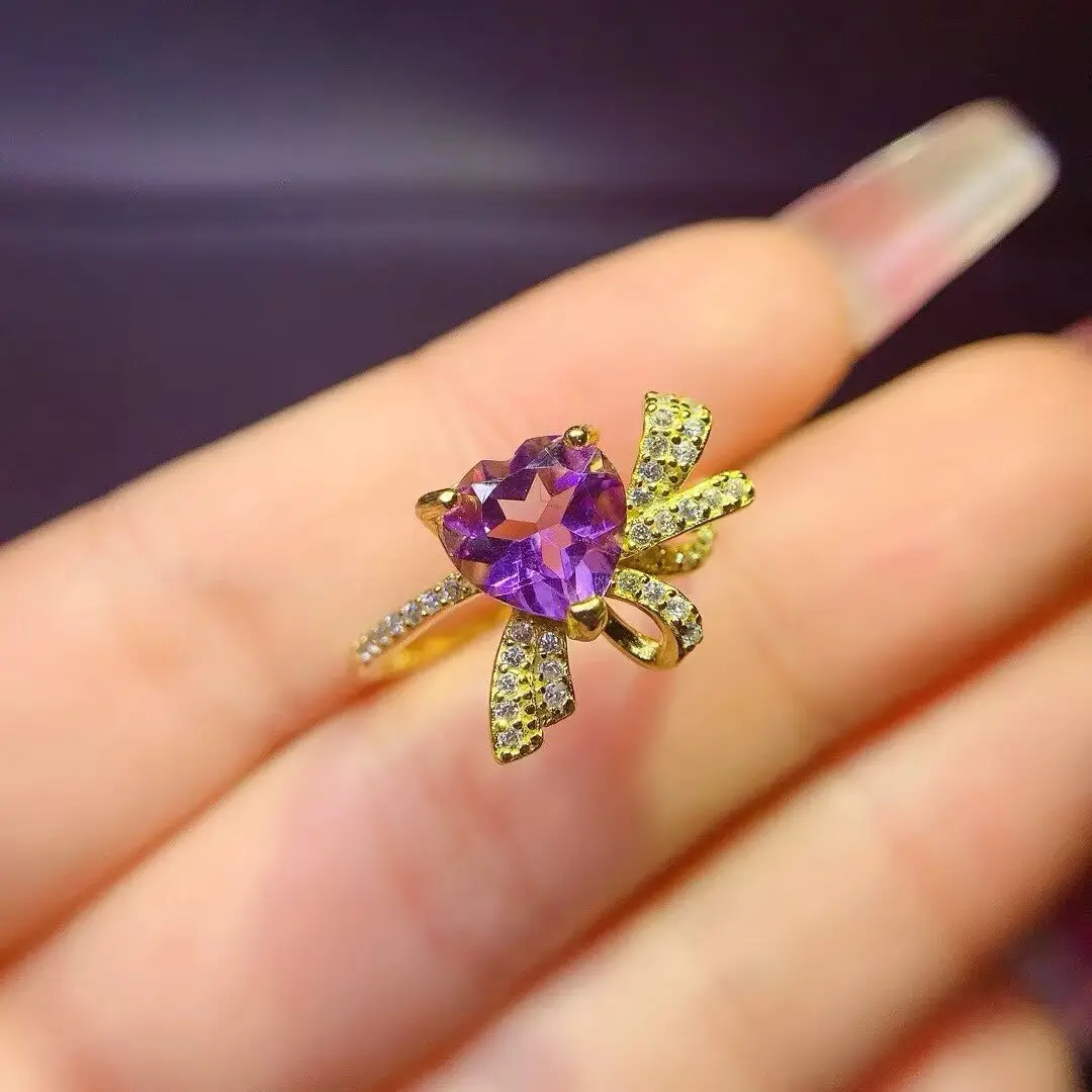 KJJEAXCMY high-end women's Ring adopt Natural Amethyst S925 silver plating process, High-definition transparent Full Brilliance