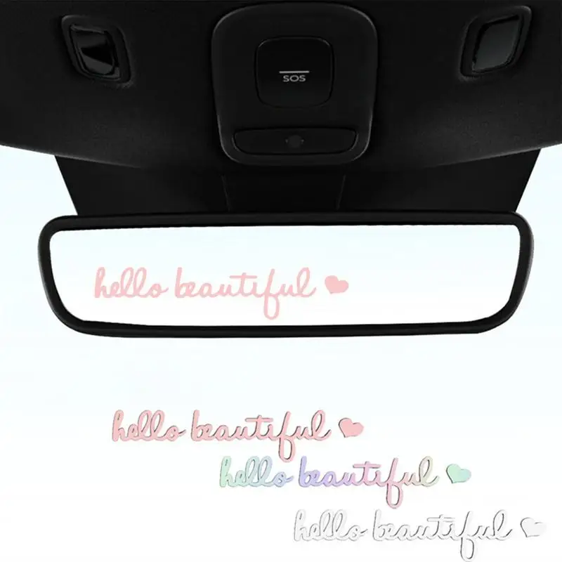 1pc Hello Beautiful Car Rearview Mirror Vinyl Decals Vanity Mirror Stickers Racing Helmet Auto Rear Window Waterproof Decoration