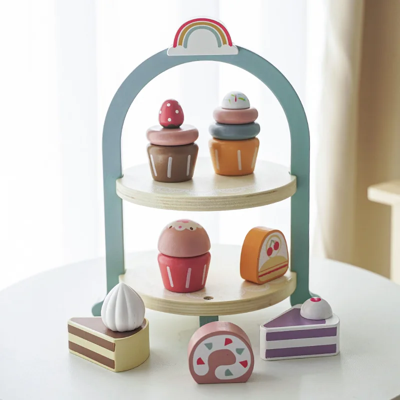 Children Simulation Play House Arch Rainbow Dessert Stand Wooden Set Montessori Toys