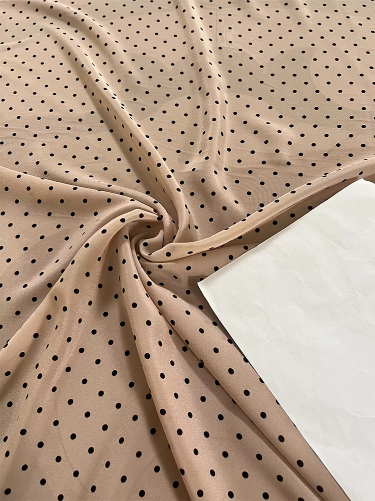 

1 meter 100% Mulberry Silk 15 momme Crepe Silk Fabric Orange Pink Dots Printed 140cm 55" wide by the yard XX422