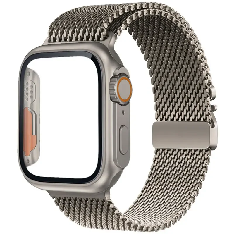 Milanese Strap For Apple Watch Band 44mm 45mm 42mm Titanium Color Bracelet iWatch 9 7 8 4 5 6 SE Case Change To Ultra Appearance