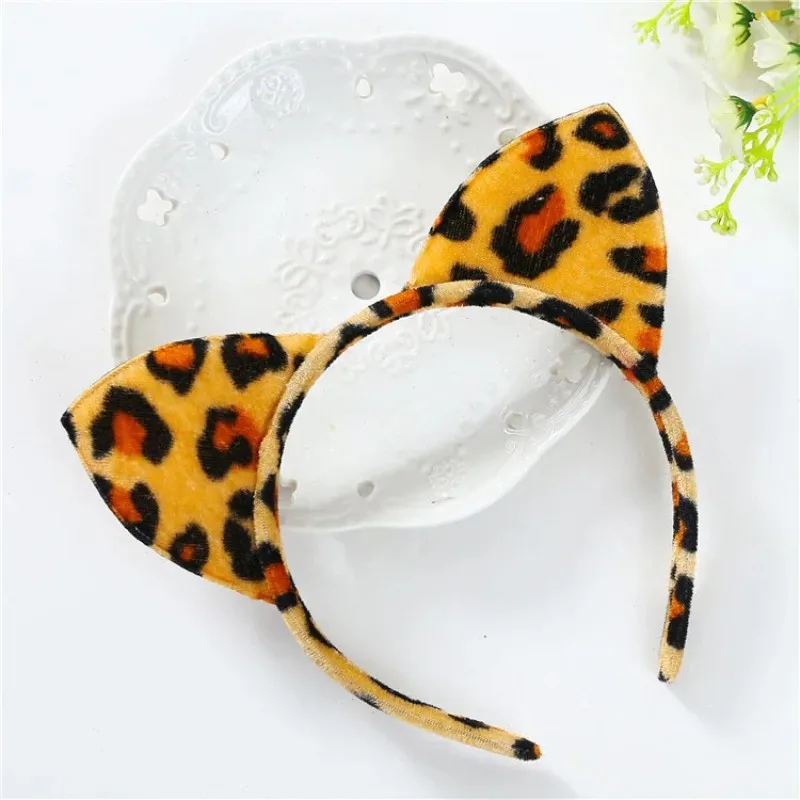 1 PC New Short Plush Tiger Leopard Cat Ear Headband Cute Women Girls Kids Party Festival Hair Accessories Hair Band