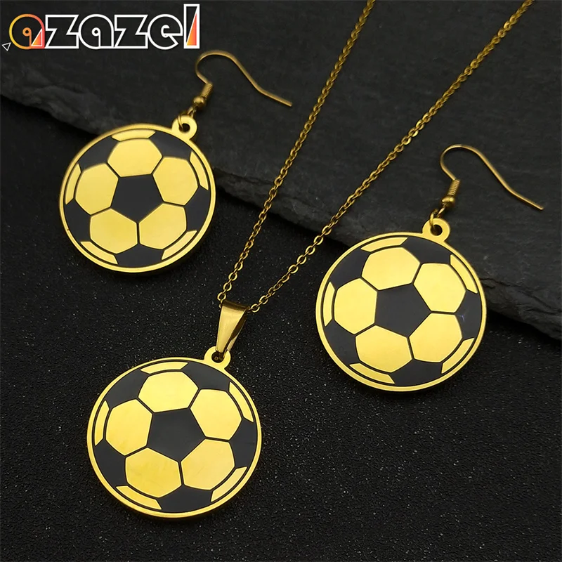 

Football Soccer Pendant Necklaces Earrings for Men Women Stainless Steel Gold Color Casual Sports Jewelry Set Lover Boys Gifts