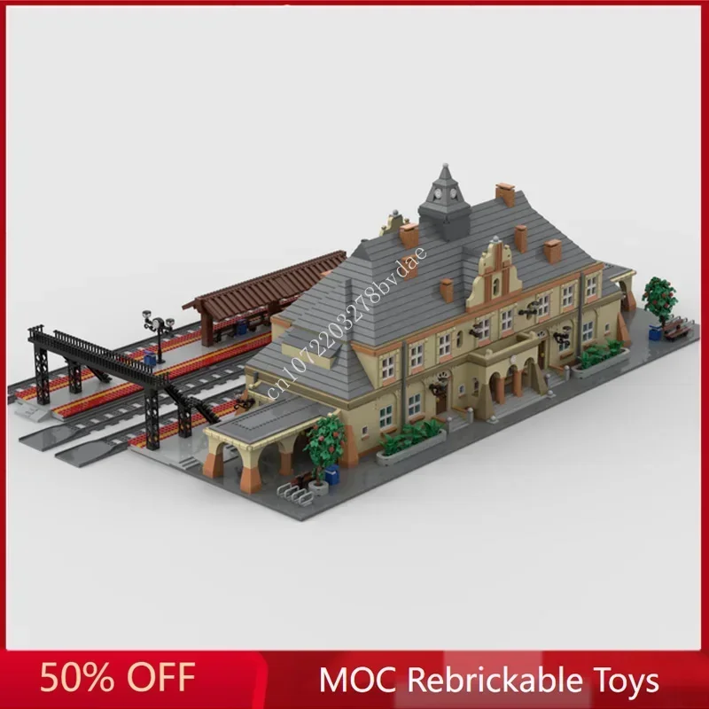 9282PCS Modular Neoclassical Train Station view Model Building Blocks Architecture Education Assembly Model Toys Gift