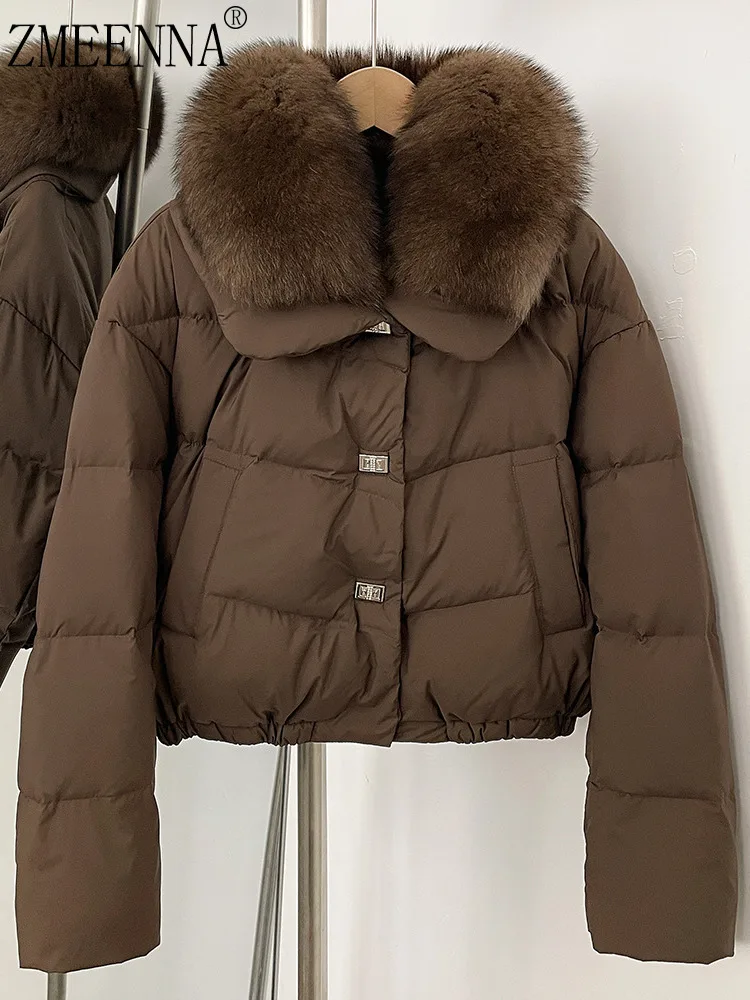 

ZMEENNA женская теплая черная куртка-пуховик с коротким укороченным дизайном и меховым воротником, роскошная модная теплая верхняя одежда ZM4521