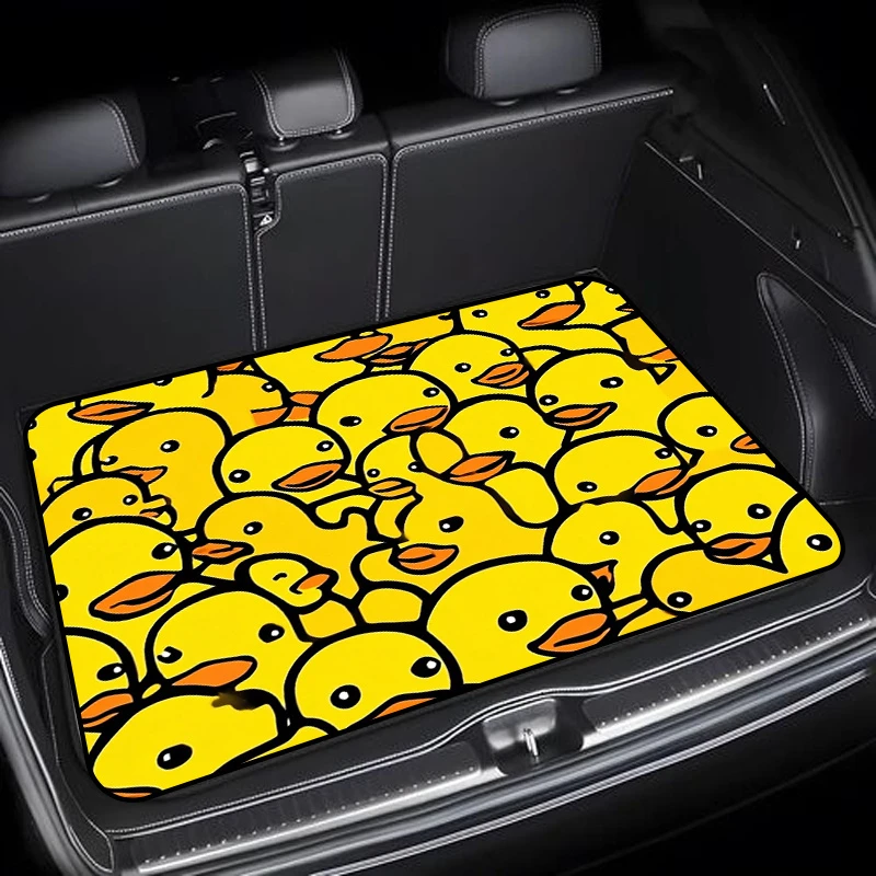 VIKAMA Cute Cartoon Yellow Duck Trunk Mat—A Durable, Non-Slip, Universal-Fit Trunk Protector and Car Interior Decorative Mat